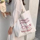 Lettering Canvas Tote Bag Salted Fish - White - One Size