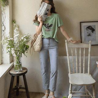 Cuffed-sleeve Cactus Print T-shirt