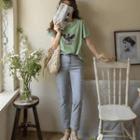 Cuffed-sleeve Cactus Print T-shirt