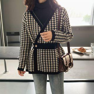 Houndstooth V-neck Sweater As Shown In Figure - One Size