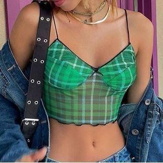 Plaid V Neck Camisole Cropped Top