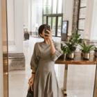 Puff-sleeve A-line Linen Blend Dress