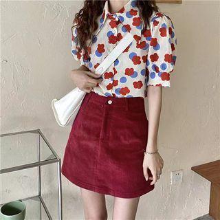 Puff-sleeve Floral Dotted Shirt