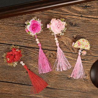 Set Of 2: Flower Accent Fringed Hair Clip