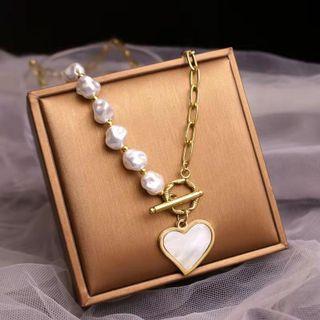 Pearl Love Heart Necklace Gold - One Size