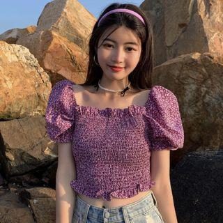 Cropped Short-sleeve Top Purple - One Size