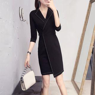 3/4-sleeve Asymmetric Sheath Dress