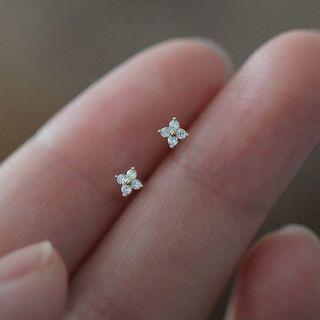 925 Sterling Silver Rhinestone Studs As Shown In Figure - One Size