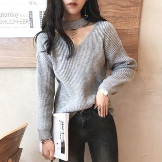 Plain Cut Out Front Ribbed Sweater