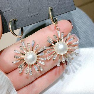 Sun Rhinestone Faux Pearl Dangle Earring 1 Pair - Gold - One Size