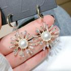 Sun Rhinestone Faux Pearl Dangle Earring 1 Pair - Gold - One Size