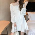 Off-shoulder Puff-sleeve Dress White - One Size