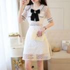 Short-sleeve Perforated Lace A-line Mini Dress