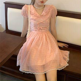 Peter Pan Collar Balloon-sleeve Slim Fit Chiffon Dress