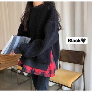 Check Mock-two Fleece Loose-fit Pullover Black - One Size