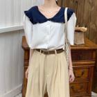 Puff-sleeve Peter Pan Collar Ruffle Trim Blouse As Shown In Figure - One Size