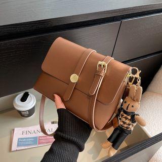 Faux Leader Flap Crossbody Bag / Bag Charm / Set
