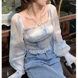 Off-shoulder Ruched Top Blue - One Size