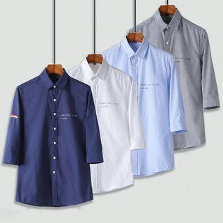 3/4-sleeve Letter Print Shirt