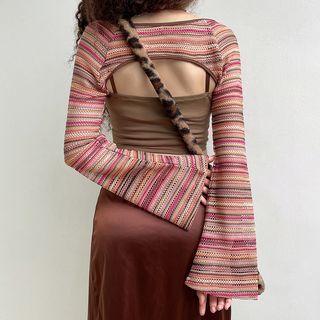 Long Flared-sleeve Knit Crop Top