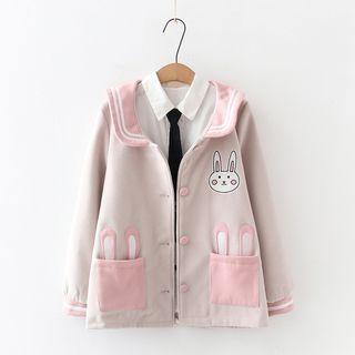 Rabbit Print Sailor Collar Button Jacket