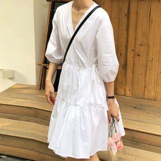 3/4-sleeve A-line Wrap Dress