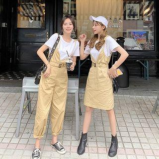Short-sleeve Plain T-shirt / Spaghetti Strap A-line Dress / Spaghetti Strap Jumpsuit / Set