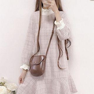 Long-sleeve Plaid Dress Dress - Plaid - Light Gray - One Size