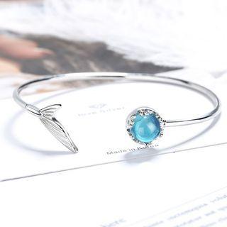Faux Crystal Bead Mermaid Tail Open Bangle Silver - One Size