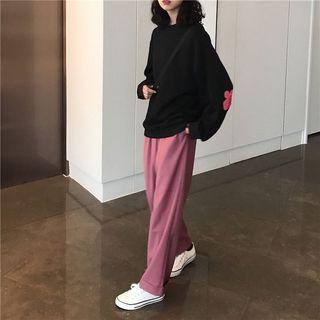 Flower Print Pullover / Plain Wide-leg Pants