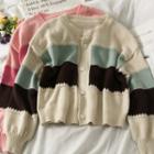 Colorblock Button-up Loose Sweater