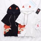 Fox Applique Short Sleeve Hoodie