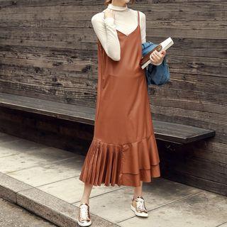 Faux Leather Spaghetti Strap Midi Dress