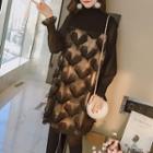 Mock-neck Fringe Trim Long-sleeve Dress