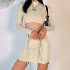 Cutaway-waist Tie-trim Dress