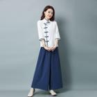 Traditional Chinese 3/4-sleeve Top / Wide-leg Pants / Set