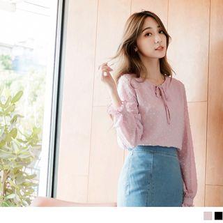 Ruffled Cuff Dotted Lace-up Top