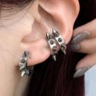 Studded Stainless Steel Open Hoop Earring 1 Pair - Silver - One Size