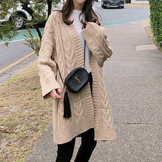 Open Front Cable-knit Cardigan Almond - One Size