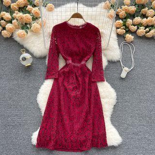 Round-neck Lace Long-sleeve Dress