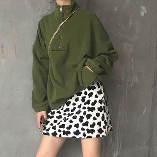 Zip-up Pullover / Milk Cow Print Skirt