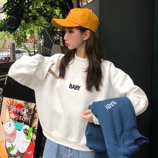 Semi High-neck Lettering Cropped Sweatshirt