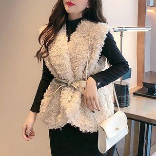 Set : Plain Knit Maxi Skirt + Furry Vest