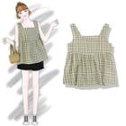 Plaid Sleeveless Top Green - One Size