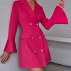 Bell-sleeve Double-breasted Mini A-line Blazer Dress