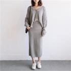 Set: V-neck Cardigan + Band-waist Midi Skirt