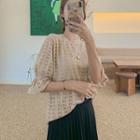 Pintuck-sleeve See-through Lace Top