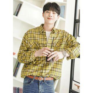 Flap-pocket Loose-fit Plaid Shirt
