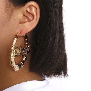 Alloy Lettering & Bamboo Hoop Dangle Earring