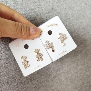 Rhinestone Crown / Bear Dangle Earring